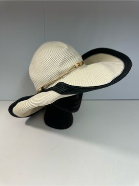 Yescibir Packable Wide Brim Straw Sun Hat with Black Trim OSFA